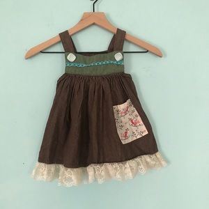 Misha Lulu Girls Bird Printed Denim A-Line Bib Overall Dress 2